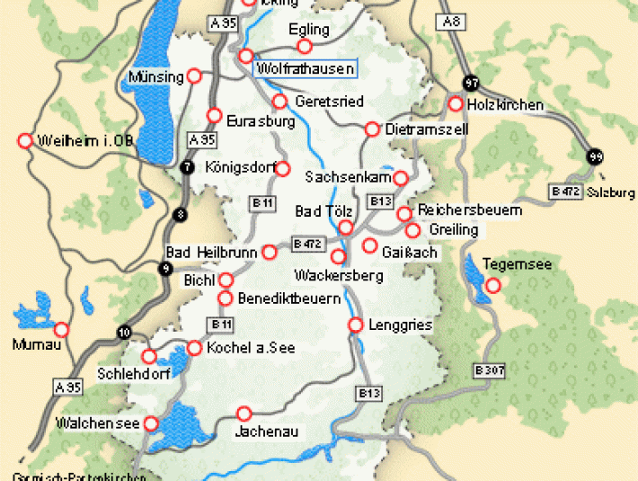 Die St&auml;dte und Gemeinden im T&ouml;lzer Land