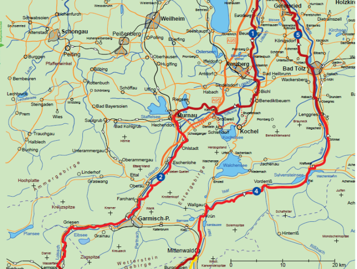 Karte der Isar Loisach Rundtour mit Streckenf&uuml;hrung, &copy; Stadt Wolfratshausen