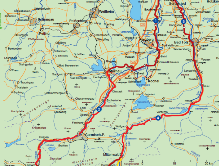 Übersichtskarte Loisach-Isar-Radlrundtour